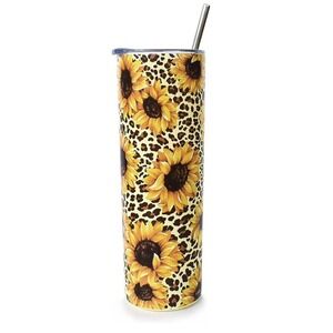 Sunflower Leopard Print Tumbler, 20 oz Stainless Steel Travel Cup, Double Wall